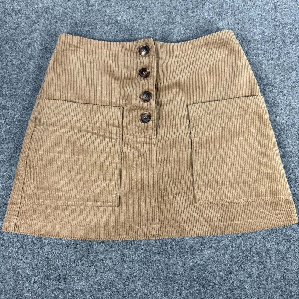 Le Lis Brown Corduroy Button Front Mini Skirt with Pockets Size Large